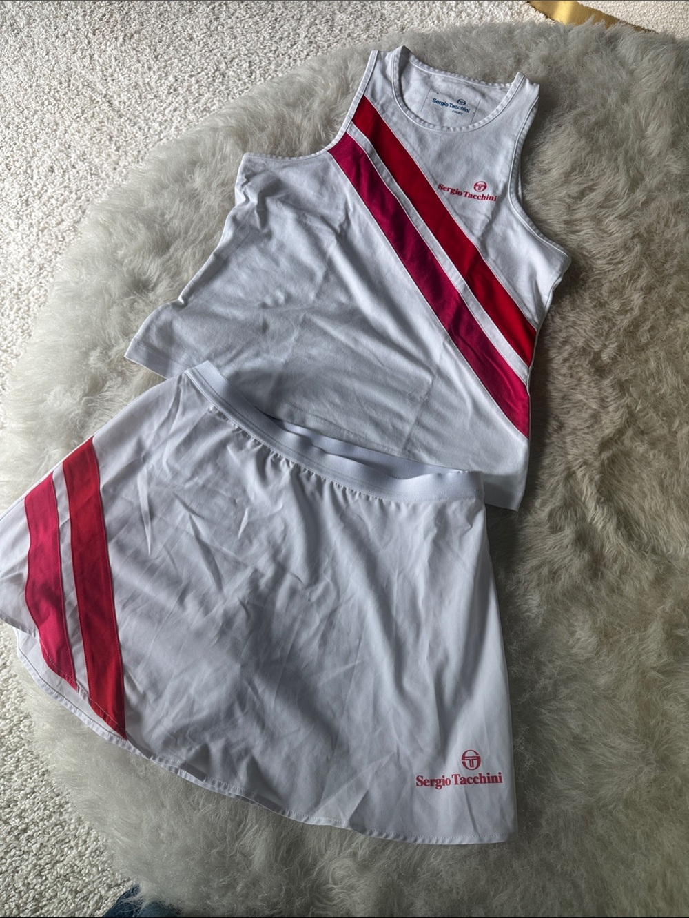 Sergio Tacchini White, Pink & Red Tennis Matching Set -Tank Top and Skirt